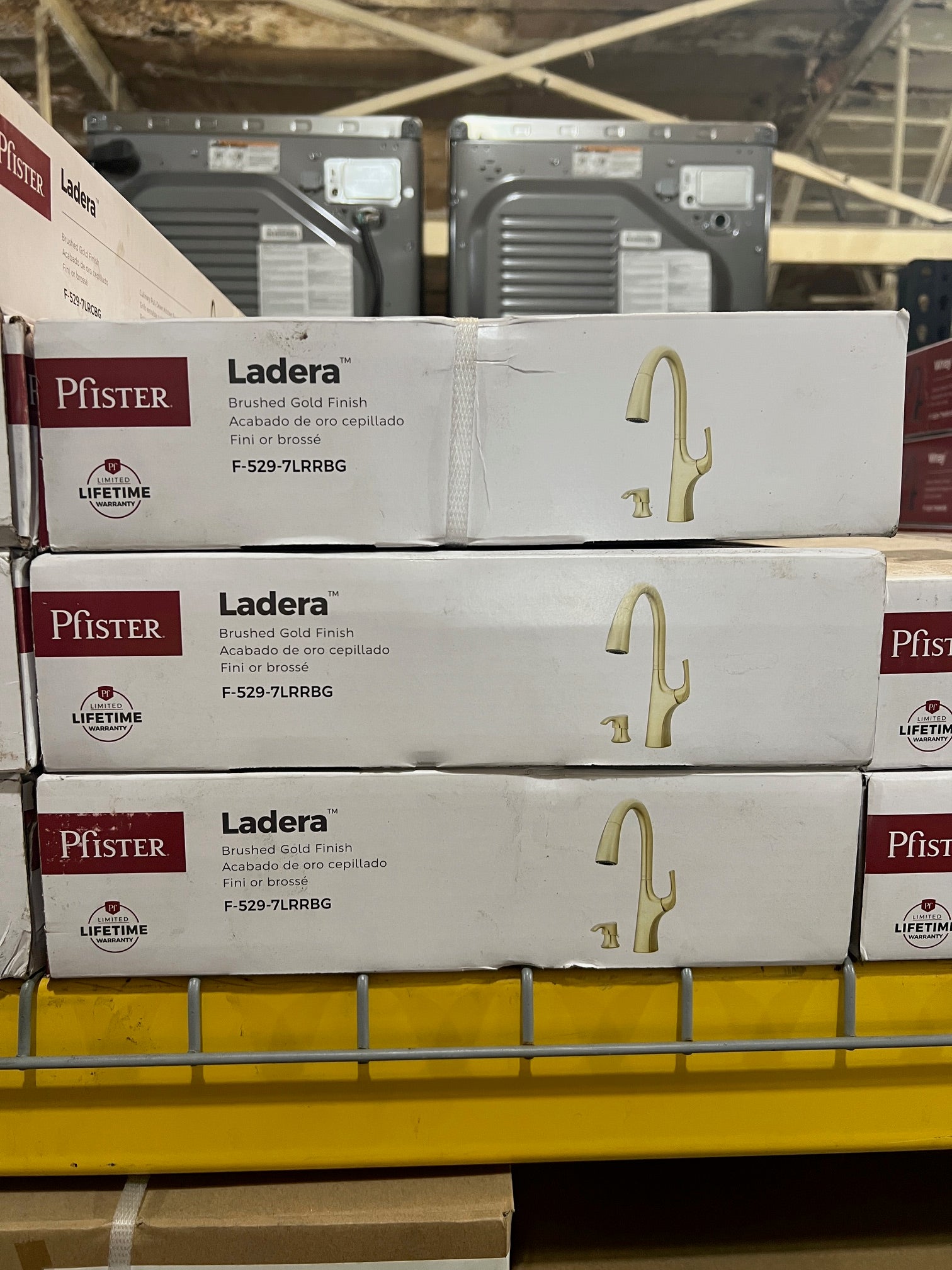 Pfister Ladera Commercial Faucet with Pull Down Sprayer and Soap Dispenser Single Handle Brushed Gold Finish